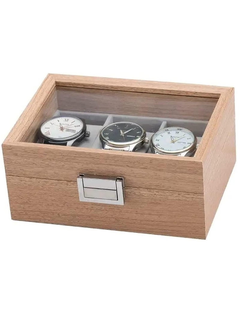 Generic - High Quality Wooden Organizer Box With Glass Cover for Jewelry Watches Organization -3 Sections - Image 1