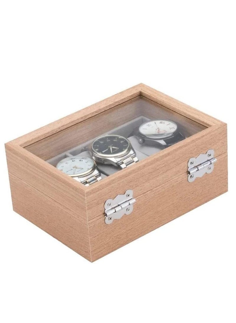 Generic - High Quality Wooden Organizer Box With Glass Cover for Jewelry Watches Organization -3 Sections - Image 1