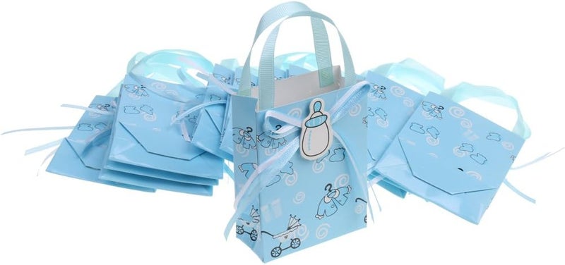 klarako 12 Pieces Blue Boy Baby Shower Candy Gift Bags Tote Birthday Party Favor Supplies - Image 1