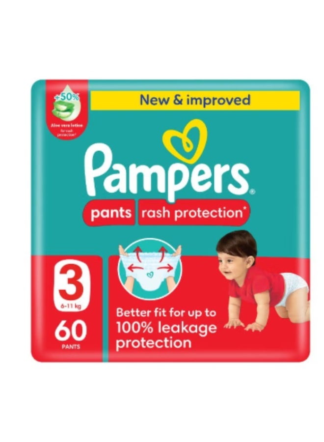 Rash Protection Size 3 Pants Diapers 6-11 Kg Mega Pack 60 Count