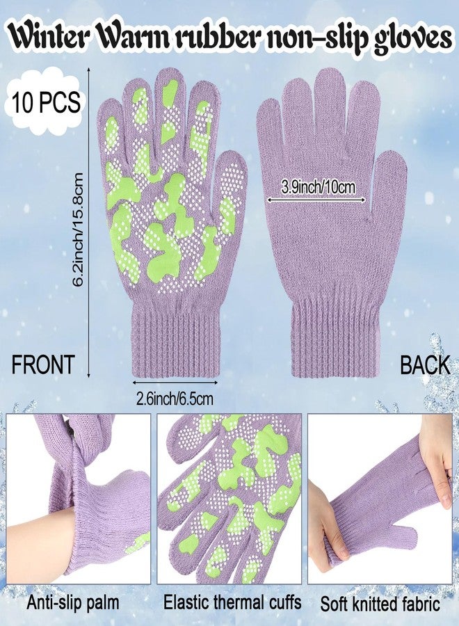 JaGely 20 Pcs Kids Hats Gloves Winter Bulk Knit Beanie Caps Warm Anti-Slip Gloves for Ages 5-10 Boys Girls(10 Dark Colors) - Image 2