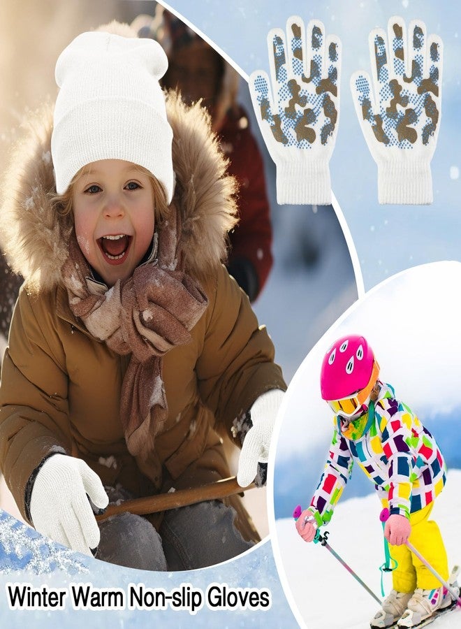 JaGely 20 Pcs Kids Hats Gloves Winter Bulk Knit Beanie Caps Warm Anti-Slip Gloves for Ages 5-10 Boys Girls(10 Dark Colors) - Image 4