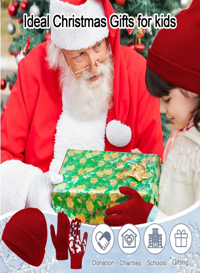 JaGely 20 Pcs Kids Hats Gloves Winter Bulk Knit Beanie Caps Warm Anti-Slip Gloves for Ages 5-10 Boys Girls(10 Dark Colors) - Image 5