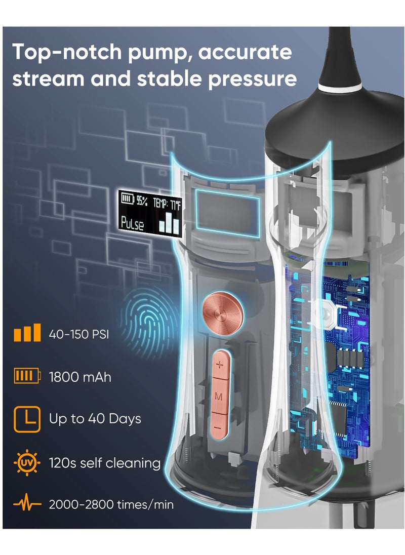 ماي سمايل - ماي سمايل جهاز تنظيف الاسنان بالماء اللاسلكي LP221 UVC قابل للتعقيم 335 مل بشاشة OLED محمول مع 4 اوضاع و8 رؤوس نفاثة وشنطة تخزين للمنزل والسفر - Image 1