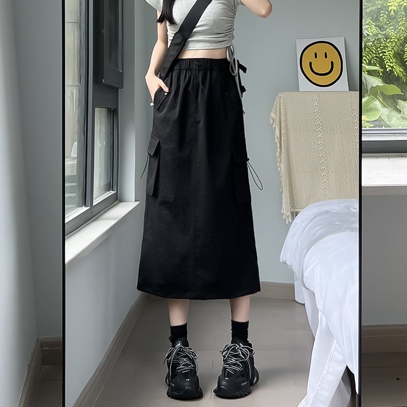 American Retro Workwear Skirt For Women Spring & Fall High-Waisted A-Line Slim And Versatile Mid-Length Gray Skirt - Image 1