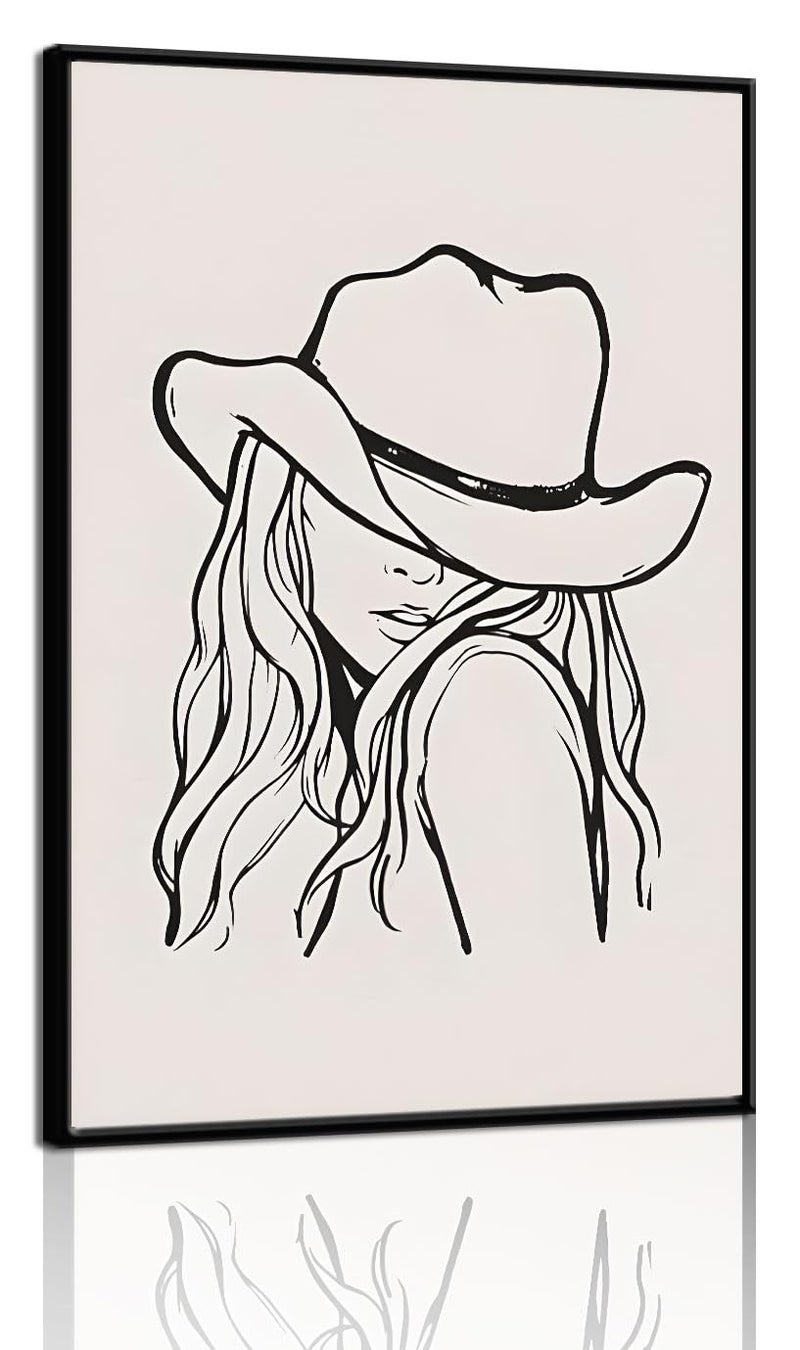 ZARTMYY Western Cowgirl Canvas Wall Art Trendy Line Vintage Room Aesthetic Poster Picture Black and White Minimalist Print Painting Funky Wild West Cowgirls Wall Decor for Dorm Apartment Bedroom Unframed  - Image 1