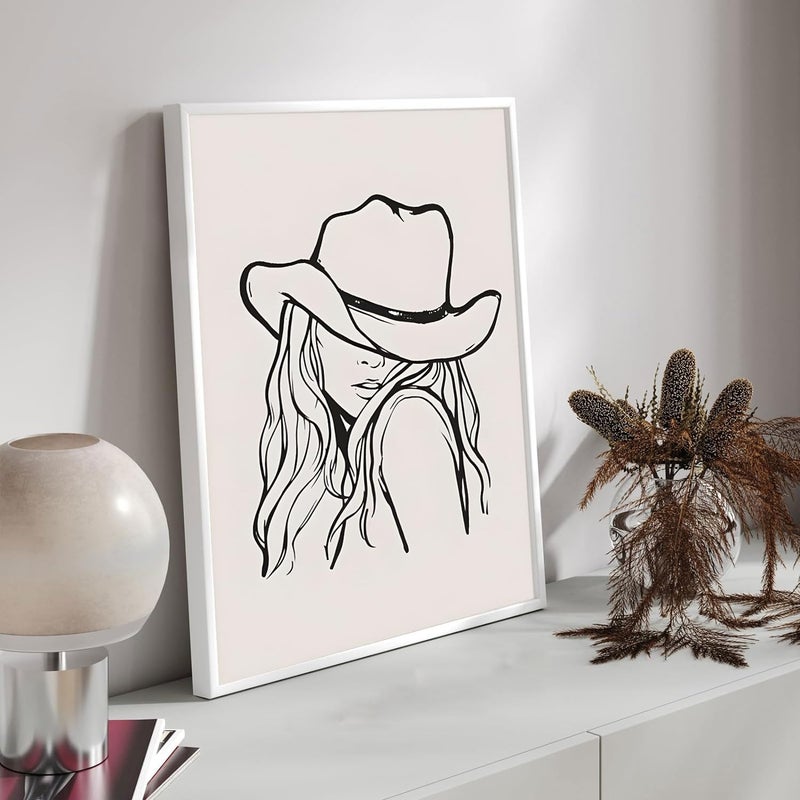 ZARTMYY Western Cowgirl Canvas Wall Art Trendy Line Vintage Room Aesthetic Poster Picture Black and White Minimalist Print Painting Funky Wild West Cowgirls Wall Decor for Dorm Apartment Bedroom Unframed  - Image 3