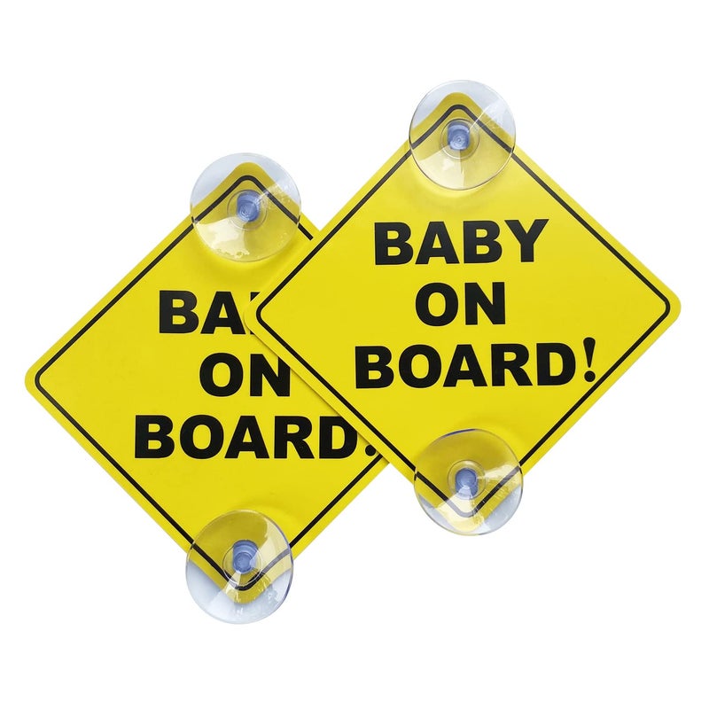 Baby On Board Sticker: 2pcs Yellow Suction Cup Design - Visible Safety Reminder Car Window Sticker for Family Cars New Parents - Image 1