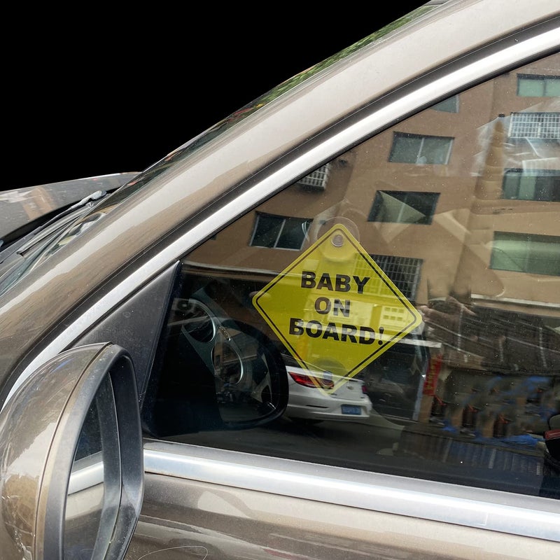 Baby On Board Sticker: 2pcs Yellow Suction Cup Design - Visible Safety Reminder Car Window Sticker for Family Cars New Parents - Image 5