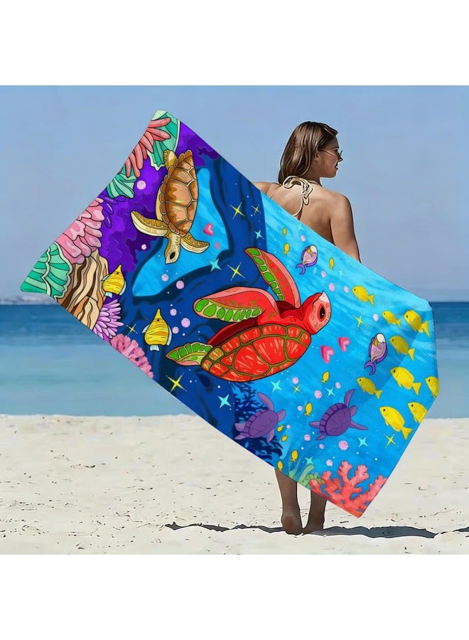 Ocean Creatures Printed Beach Towel Ultra-fine Fiber Adult Swimming Bath Towel Quick-drying Double-sided Fleece