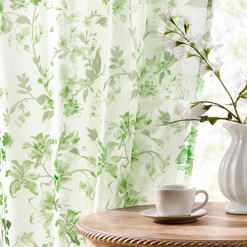 FOLKSIDE Pink Floral Sheer Curtains 84 Inches Long 2 Panels for Girls Bedroom Rod Pocket Light Filtering French Romantic Flower Sheer Curtains for Nursery Room Cute Modern Garden Theme Privacy Decor, 52x84 - Image 1
