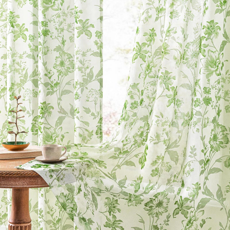 FOLKSIDE Pink Floral Sheer Curtains 84 Inches Long 2 Panels for Girls Bedroom Rod Pocket Light Filtering French Romantic Flower Sheer Curtains for Nursery Room Cute Modern Garden Theme Privacy Decor, 52x84 - Image 4
