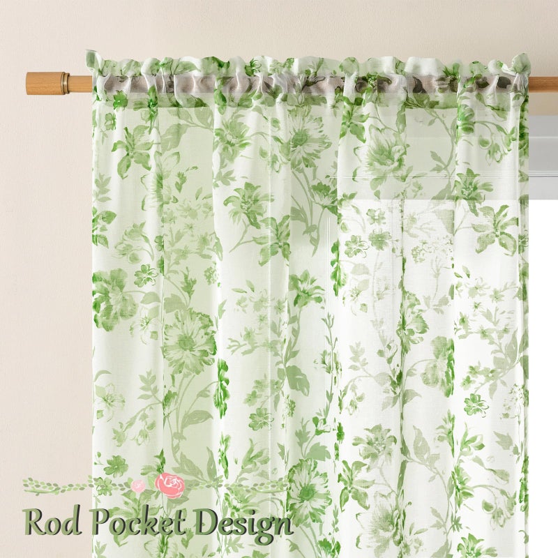 FOLKSIDE Pink Floral Sheer Curtains 84 Inches Long 2 Panels for Girls Bedroom Rod Pocket Light Filtering French Romantic Flower Sheer Curtains for Nursery Room Cute Modern Garden Theme Privacy Decor, 52x84 - Image 3