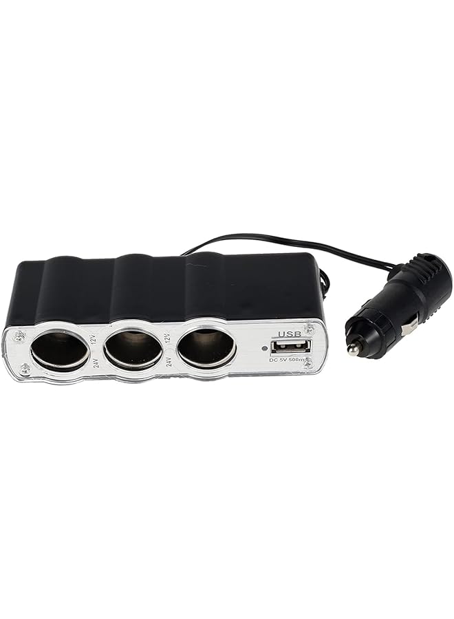 Cigarette Lighter 3-Socket Usb 2.0, Versatile Automotive Accessory For Charging Smartphones, Tablets, And Gadgets With Fast Usb Connectivity(Black) - Image 1
