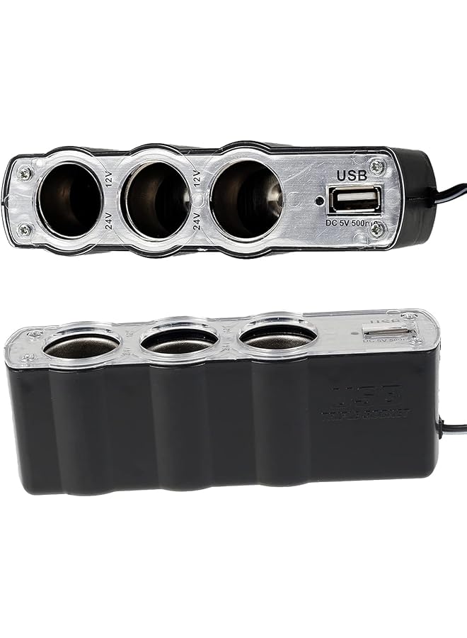 Cigarette Lighter 3-Socket Usb 2.0, Versatile Automotive Accessory For Charging Smartphones, Tablets, And Gadgets With Fast Usb Connectivity(Black) - Image 2