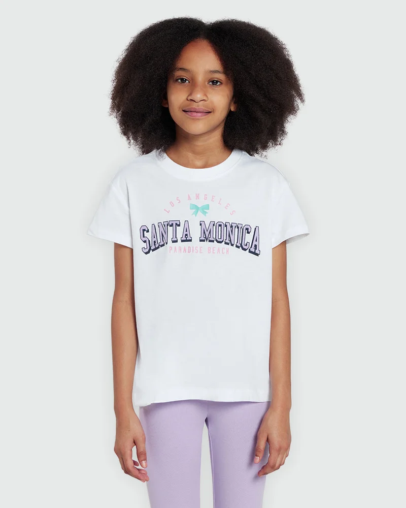 او في اس Girls’ White Tee With Front Heart Design