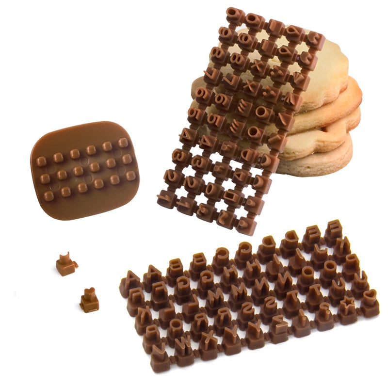 KIBBEH 100 Pcs Polymer Clay Letter Stamp Mini Alphabet Number Letter Stamp for Clay Polymer Clay Decorating Tool for Cookie Fondant Pottery Stamps DIY Clay Letter Stamps Tool Brown