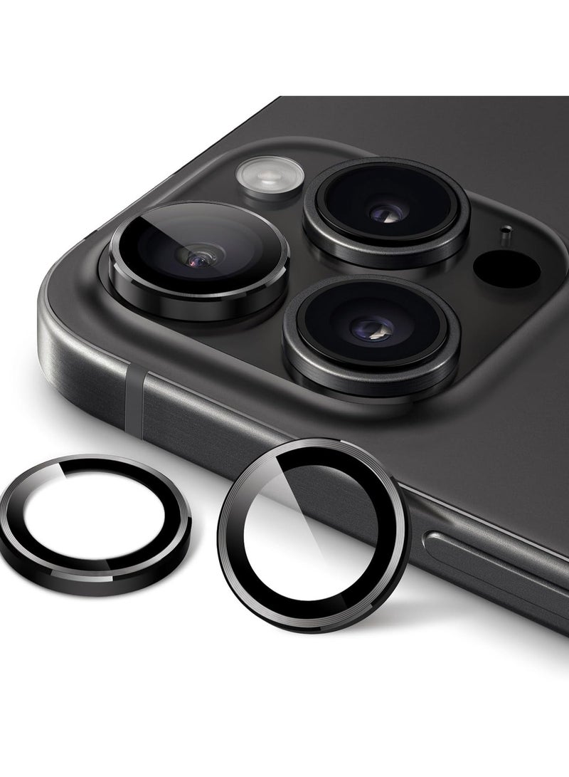 Camera Lens Protector for iPhone 16 Tempered Glass Aluminum Ring Cover, HD Clear, iPhone Camera Design Matching, Anti-Reflection, Anti-Scratch, Full Set (Black) - Image 1