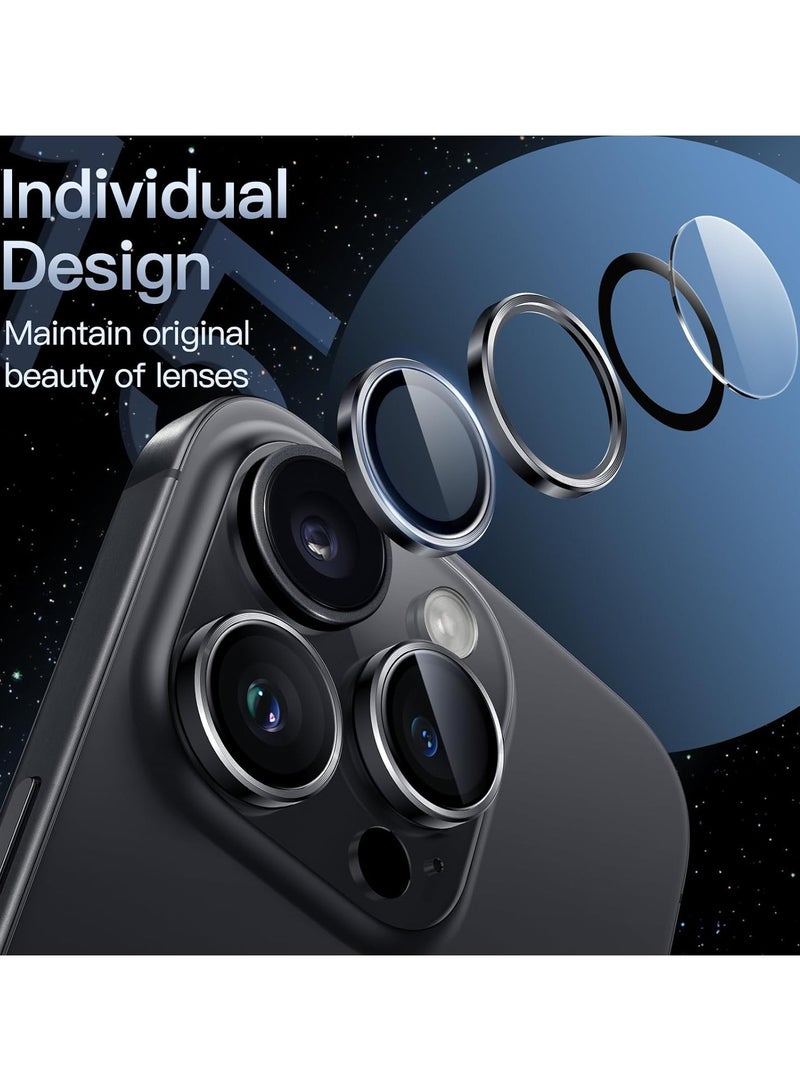 Camera Lens Protector for iPhone 16 Tempered Glass Aluminum Ring Cover, HD Clear, iPhone Camera Design Matching, Anti-Reflection, Anti-Scratch, Full Set (Black) - Image 2