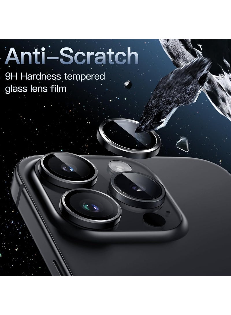 Camera Lens Protector for iPhone 16 Tempered Glass Aluminum Ring Cover, HD Clear, iPhone Camera Design Matching, Anti-Reflection, Anti-Scratch, Full Set (Black) - Image 3