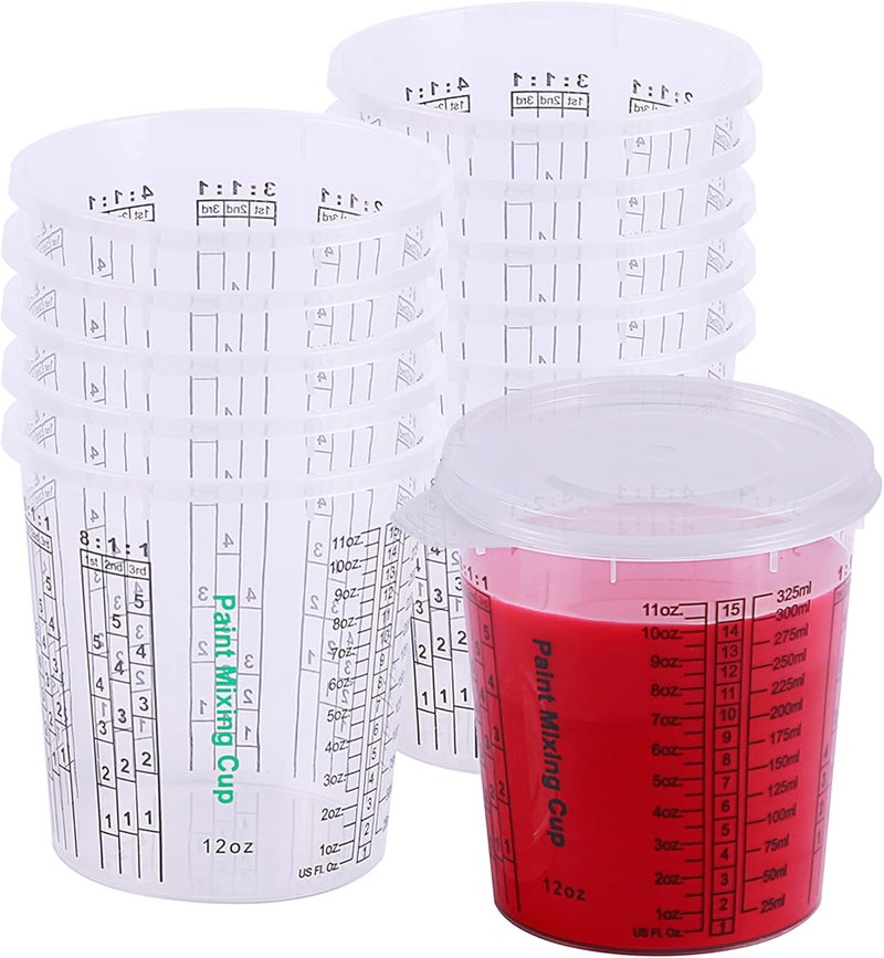 CANOPUS 12-oz Paint Mixing Cups, Pack of 12 Cups with 3 Lids, Reusable and Solvent-Resistant Clear Plastic Containers for Paint, Epoxy, Resin, Oil, and Thinner - Image 1