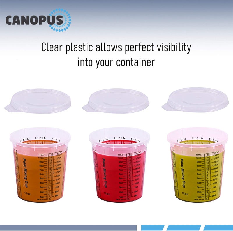 CANOPUS 12-oz Paint Mixing Cups, Pack of 12 Cups with 3 Lids, Reusable and Solvent-Resistant Clear Plastic Containers for Paint, Epoxy, Resin, Oil, and Thinner - Image 4