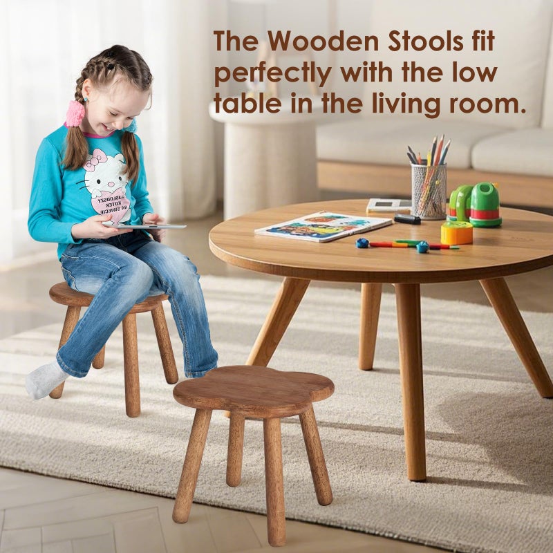 JUJIAFU 11.6inch Wooden Step Stool for Adults Small Wooden Stool Perfect Matched Sensory Table Great Assistant for Kitchen Bathroom Living Room Bedroom Garden (Full Body Natural Real Wood) - Image 3