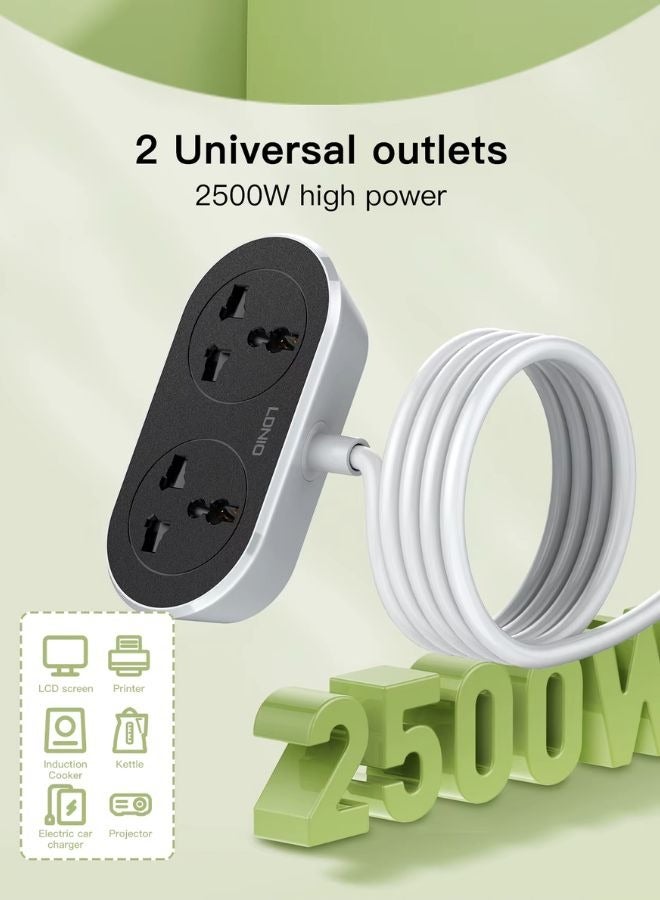 LDNIO 5 Meter Universal Power Extension Cord – 2 Universal AC Sockets (US/EU/UK Compatible), 5 Meter Flame-Retardant Cable, 2500W/10A Max Load, Overload & Surge Protection – Ideal for Home, Office, Workshop, Outdoor Power Needs  - Image 4