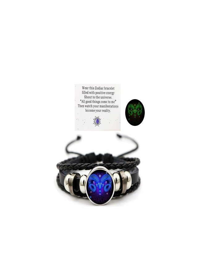 Aktully Zodiac Signs Spirit Bracelet Zodiac Bracelet for Women Men Adjustable 12 Constellation Bracelet Multilayer Black Leather Bracelets Zodiac Sign Wrap Bracelet for Women Men Birthday Jewelry (Aries) - Image 1