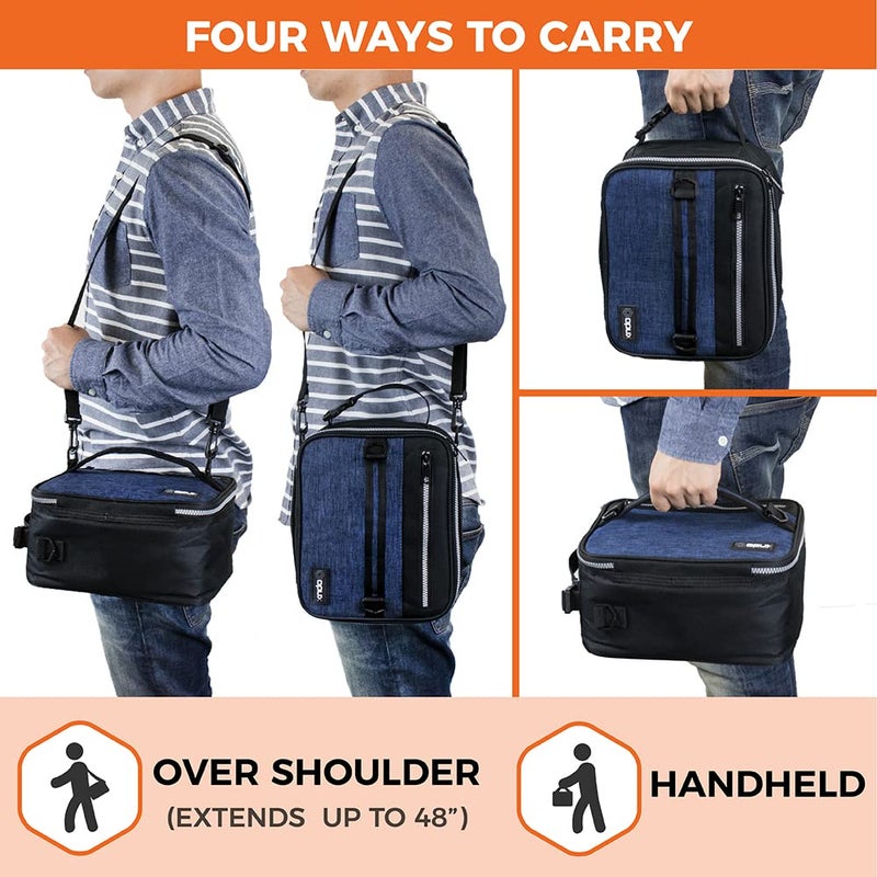 opux Insulated Lunch Box for Men Women Adult, Compact Lunch Bag for Kids Boy Girl Teen, Soft Lunch Cooler Bag for Work School, Leakproof Lunchbox Lunch Pail with Clip-on Buckle, Heather Navy - Image 4