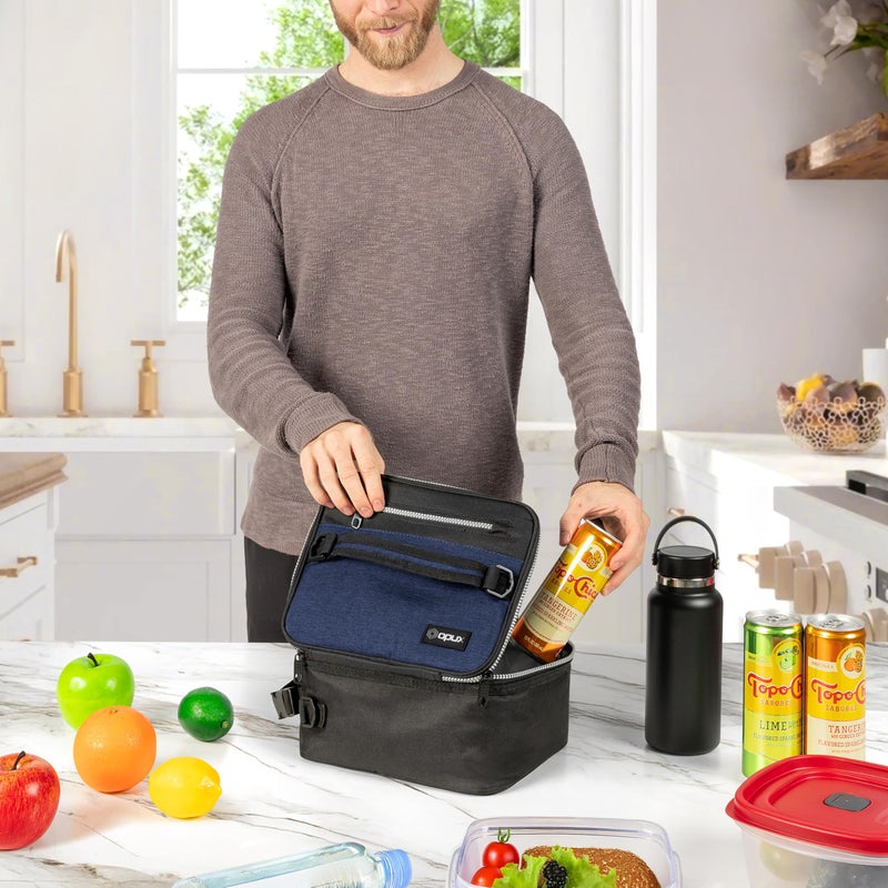 opux Insulated Lunch Box for Men Women Adult, Compact Lunch Bag for Kids Boy Girl Teen, Soft Lunch Cooler Bag for Work School, Leakproof Lunchbox Lunch Pail with Clip-on Buckle, Heather Navy - Image 3