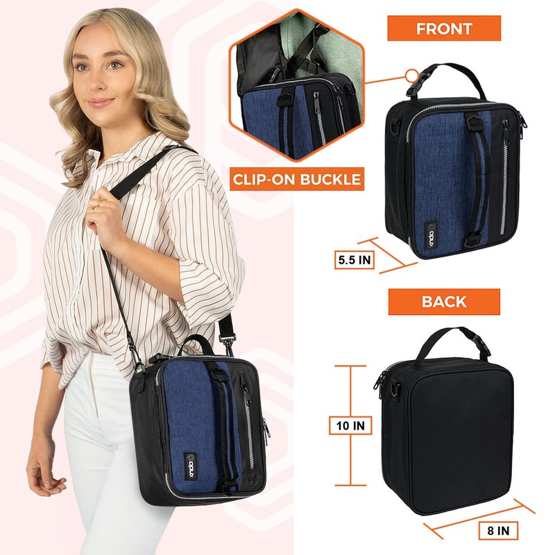opux Insulated Lunch Box for Men Women Adult, Compact Lunch Bag for Kids Boy Girl Teen, Soft Lunch Cooler Bag for Work School, Leakproof Lunchbox Lunch Pail with Clip-on Buckle, Heather Navy - Image 2