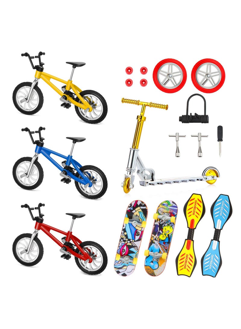SYOSI Mini Skateboard Mini Finger Toys Set 18 Pieces Includes Finger Skateboards Finger Bikes Scooter Mini Scooters and Matched Wheels and Tools Accessories Educational Toys for Party Favors - Image 1