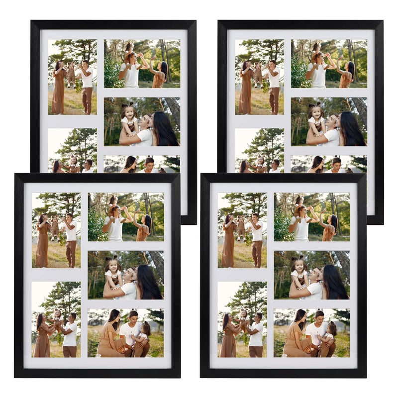 PHAREGE 5 Openings 4x6 Picture Frame Collage Black 4 Pack 11x14 Poster Frame Set of 4 Display Family Wedding Photos Horizontal or Vertical on The Wall