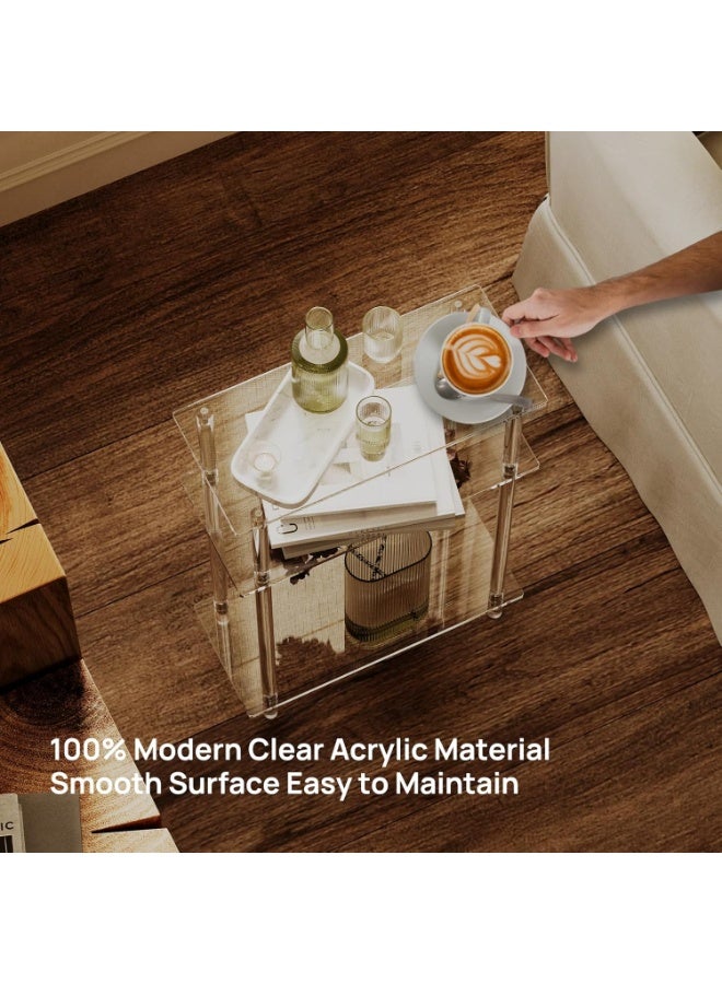والالا طاولة جانبية ضيقة من الأكريليك الشفاف بثلاث طبقات، طاولة جانبية رفيعة مستطيلة الشكل، طاولة جانبية رفيعة لغرفة المعيشة، غرفة النوم، الحمام - Image 4