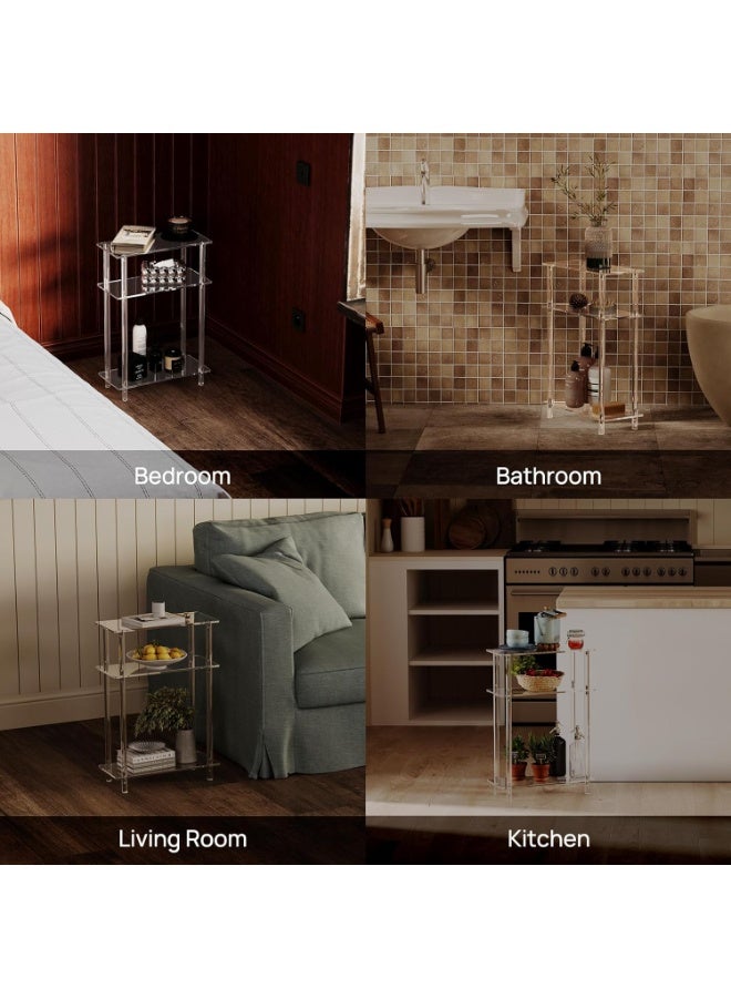 والالا طاولة جانبية ضيقة من الأكريليك الشفاف بثلاث طبقات، طاولة جانبية رفيعة مستطيلة الشكل، طاولة جانبية رفيعة لغرفة المعيشة، غرفة النوم، الحمام - Image 5