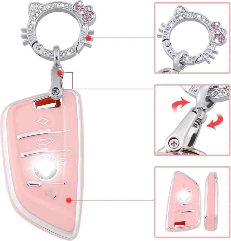 PANGPAI Pink Key Fob Cover for BMW, Soft TPU Key Case Protection with Bling Keychain Fit for BMW X1 X2 X3 X5 X6 X7 and Series 1 2 3 4 5 6 7 8 - Image 4
