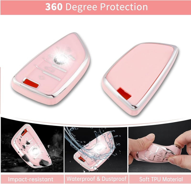PANGPAI Pink Key Fob Cover for BMW, Soft TPU Key Case Protection with Bling Keychain Fit for BMW X1 X2 X3 X5 X6 X7 and Series 1 2 3 4 5 6 7 8 - Image 3