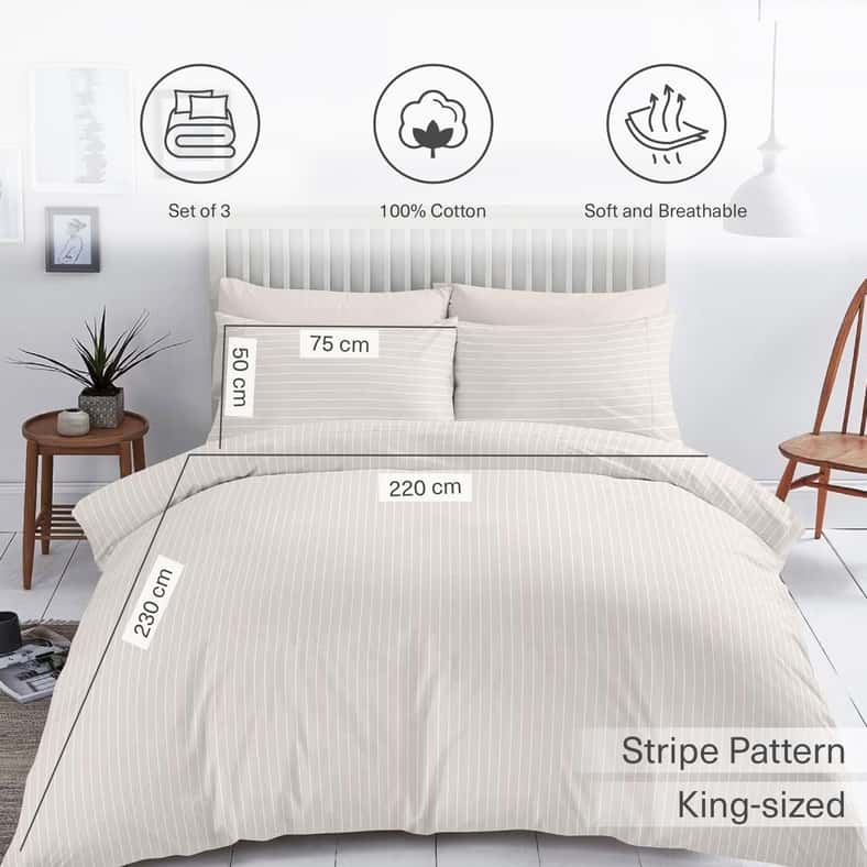 Pan Home طقم غطاء لحاف كينغ من 3 قطع بتصميم خطوط منسوجة بالحجر - Image 2