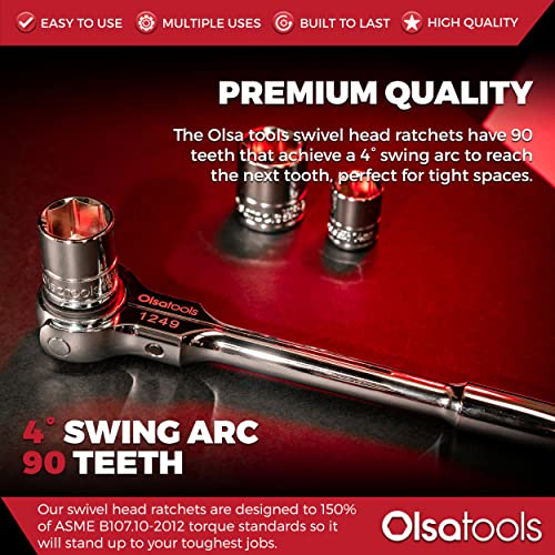 Olsa Tools 90-Tooth Swivel Head Ratchet, Chrome Vanadium Steel, 1-Piece - Image 3