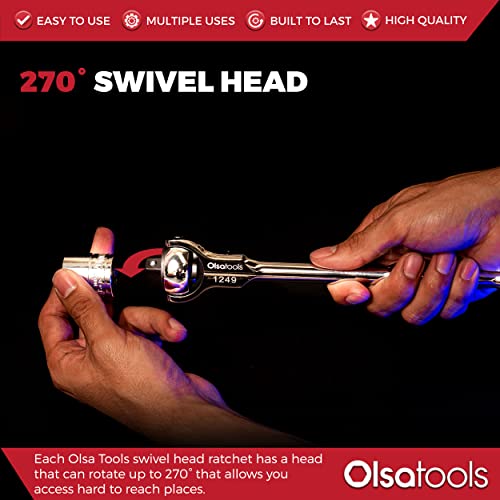 Olsa Tools 90-Tooth Swivel Head Ratchet, Chrome Vanadium Steel, 1-Piece - Image 4