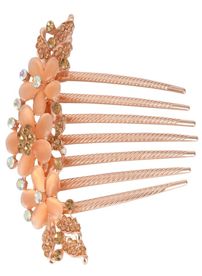 ZEMANIA مشط جانبي للشعر من زيمانيا مزين بزهرة كريستالية أكريليك | قطعة شعر ذهبية مرصعة بأحجار الراين لحفلات الزفاف والخطوبة، إكسسوارات شعر للنساء والفتيات (ذهبي) - Image 2