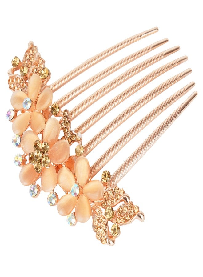 ZEMANIA مشط جانبي للشعر من زيمانيا مزين بزهرة كريستالية أكريليك | قطعة شعر ذهبية مرصعة بأحجار الراين لحفلات الزفاف والخطوبة، إكسسوارات شعر للنساء والفتيات (ذهبي) - Image 3