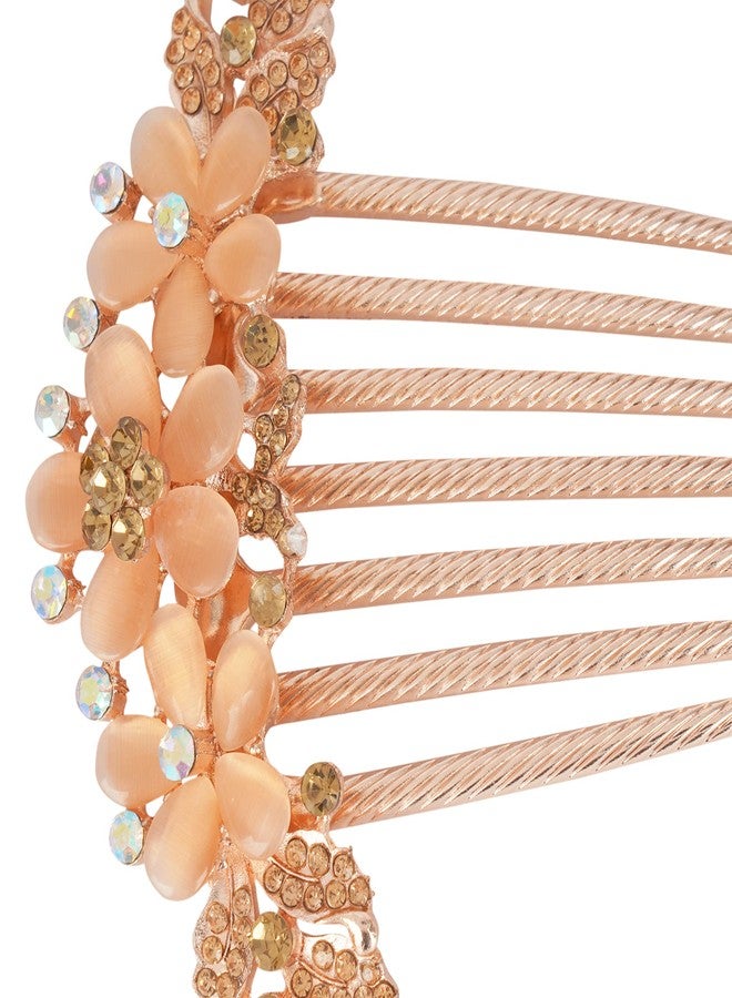 ZEMANIA مشط جانبي للشعر من زيمانيا مزين بزهرة كريستالية أكريليك | قطعة شعر ذهبية مرصعة بأحجار الراين لحفلات الزفاف والخطوبة، إكسسوارات شعر للنساء والفتيات (ذهبي) - Image 4