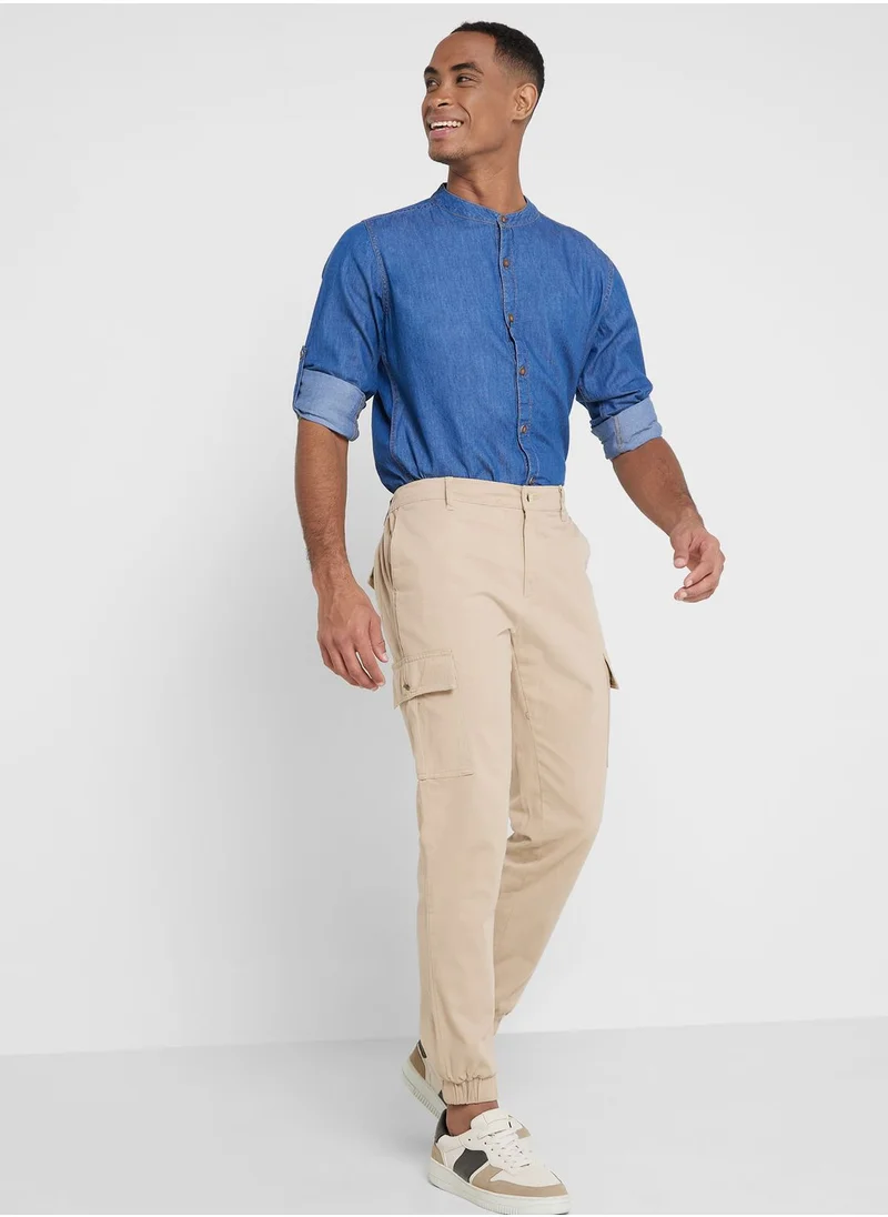 توماس سكوت Thomas Scott Men Comfort Mid-Rise Easy Wash Cargo Trousers