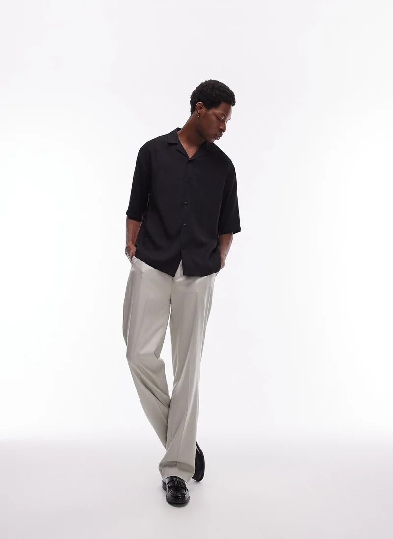 توب مان Relaxed Fit Short Sleeve Satin Shirt