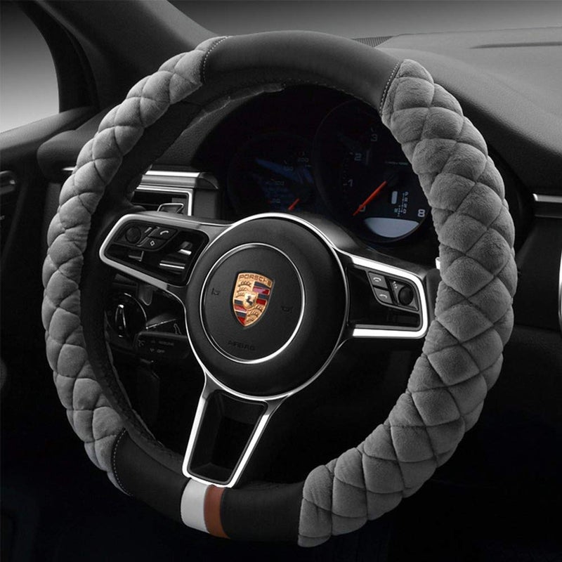 Cxtiy Universal Steering Wheel Cover for Car Fluffy Warm Plush Steering Wheel Cover for Winter AGray