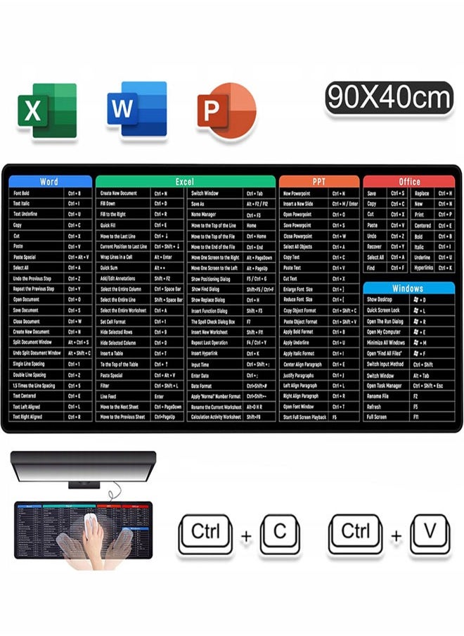 Generic - XXL Large Gaming Mouse Pad Office Software Excel Shortcuts Mousepad, Non-Slip Desk Mat with Office Software Shortcuts Pattern, Mousepad with Personalized Design Extended Size 90X40cm For Office Users - Image 1