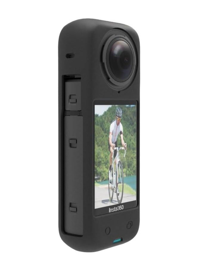 VKL Silicone Protective Case Compatible with Insta360 x4, Insta360 x4 Panoramic Sports Camera Dustproof Drop-Proof Protective Case + Lens Cap (Black) - Image 4