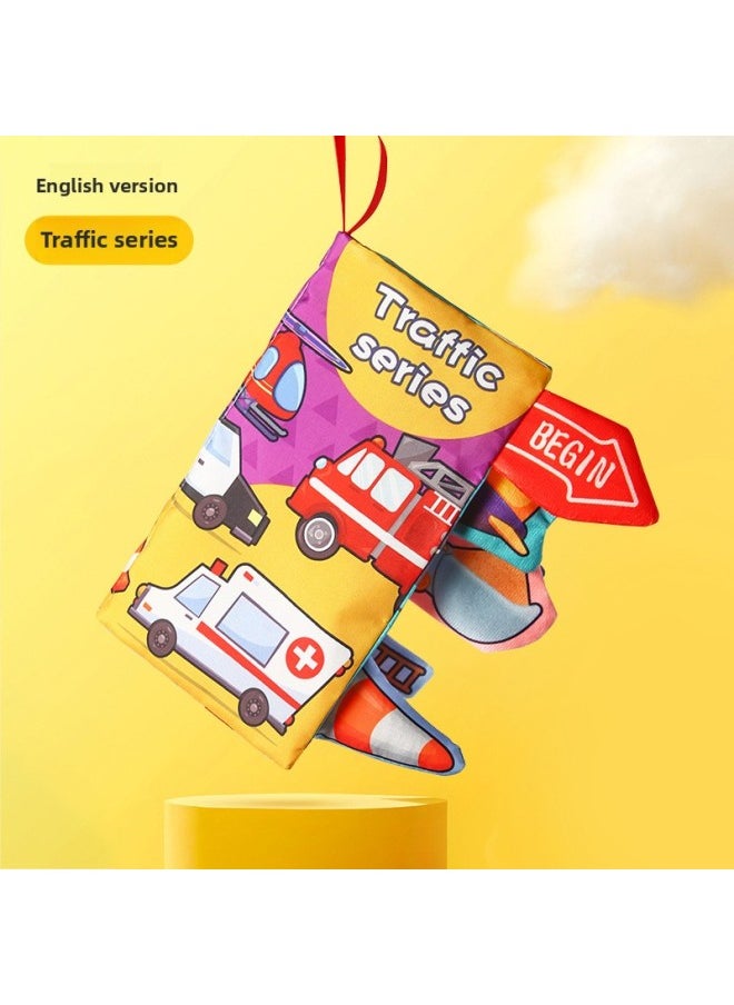 [Postage] 0-3 Baby Early Education Three-dimensional Tail Cloth Book 4 Pages Baby's First Tear-free Cloth Book-Color:The [English] Traffic Series 4 Pages 8 Sides Containing Paper Travel In Space  - Image 1